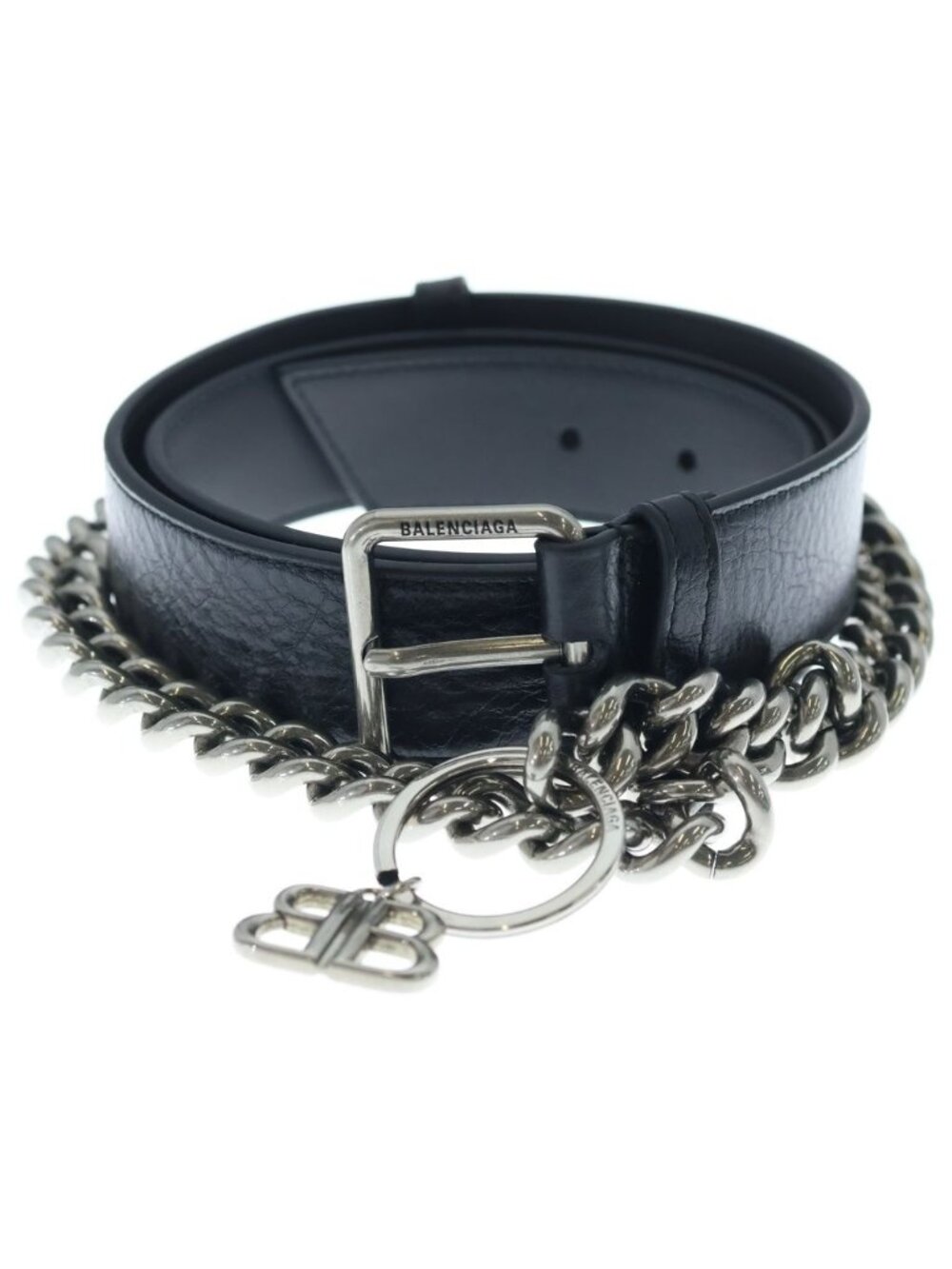 Balenciaga Monaco Chain Belt with Leather Black Silver